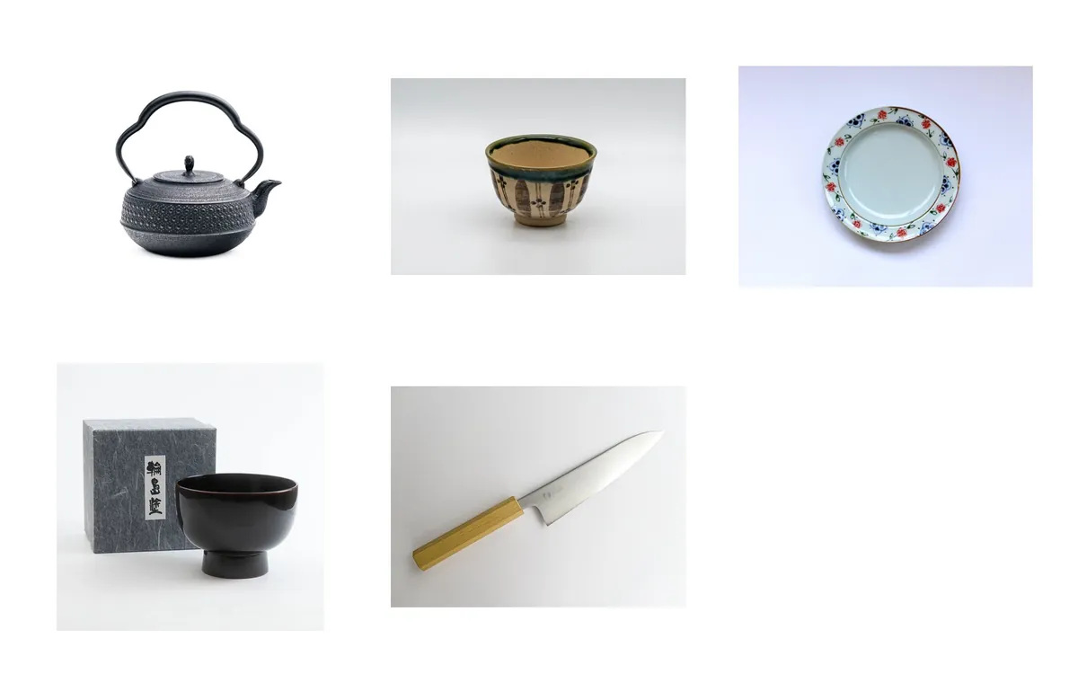 南部鉄瓶・茶器・食器・包丁の組合せ